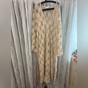 Ronny Kobo Collection Cream Crochet Long Sleeve Dress